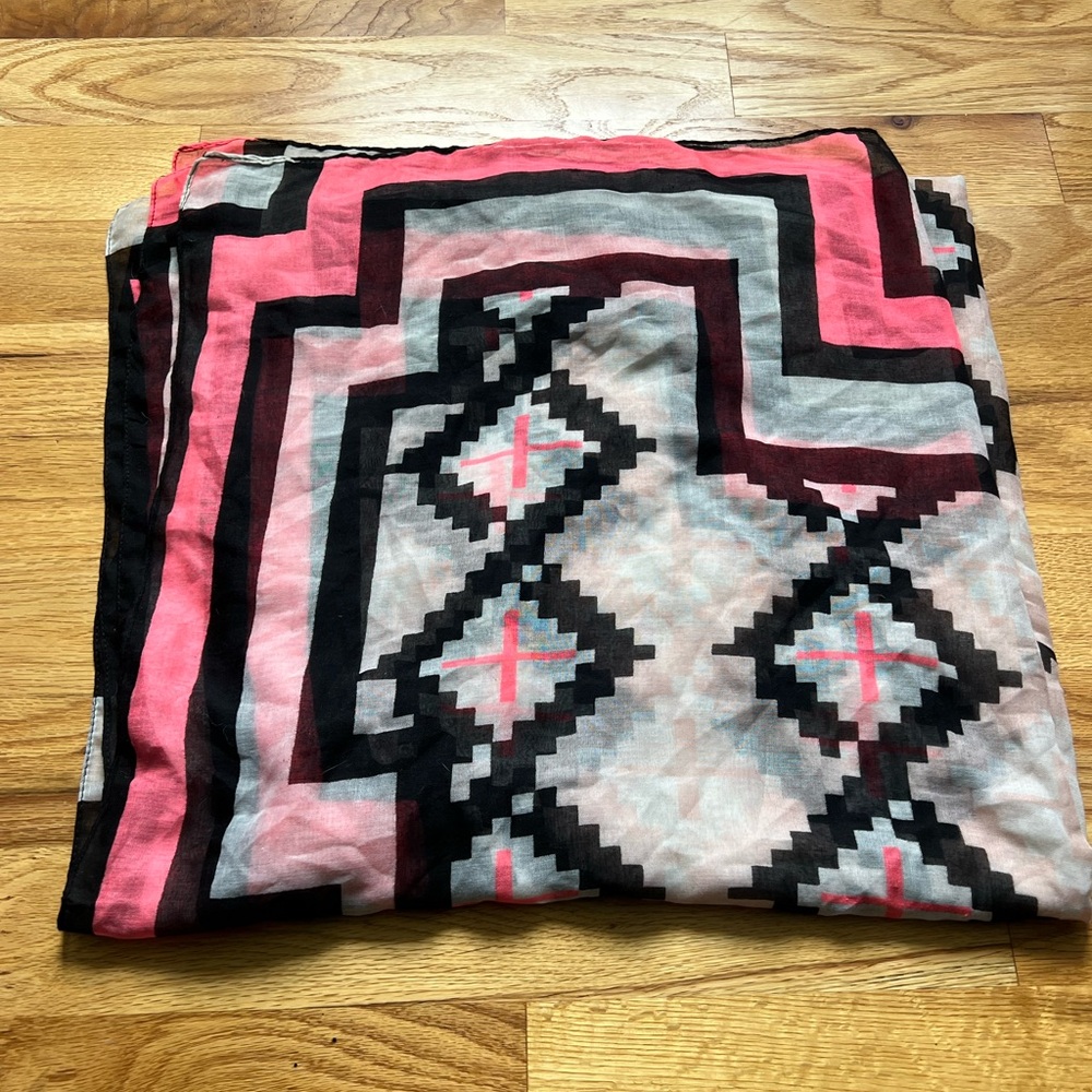 Coral, Black, and White Scarf